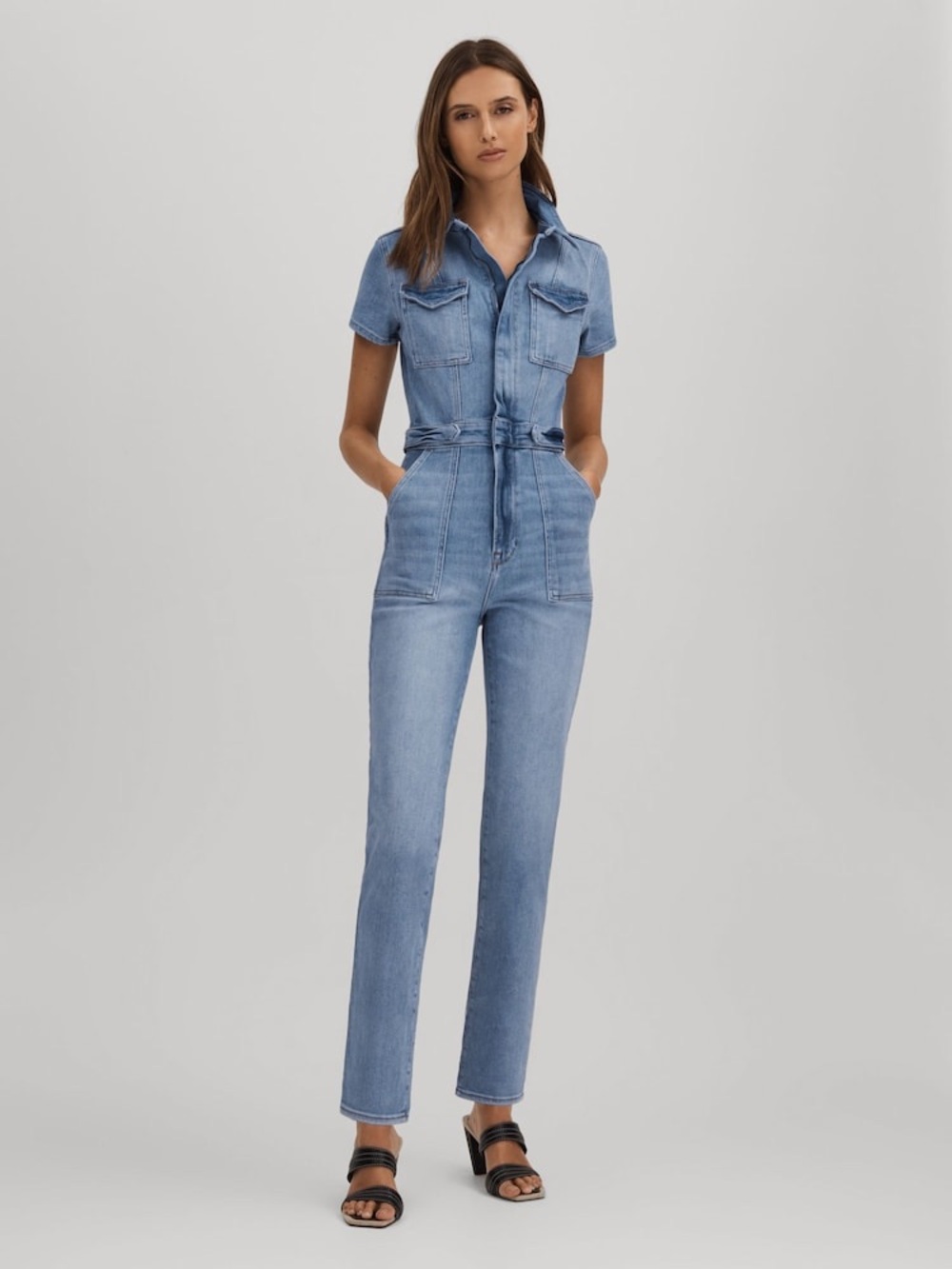 NWT Good American Light Blue Denim Straight Leg Jumpsuit